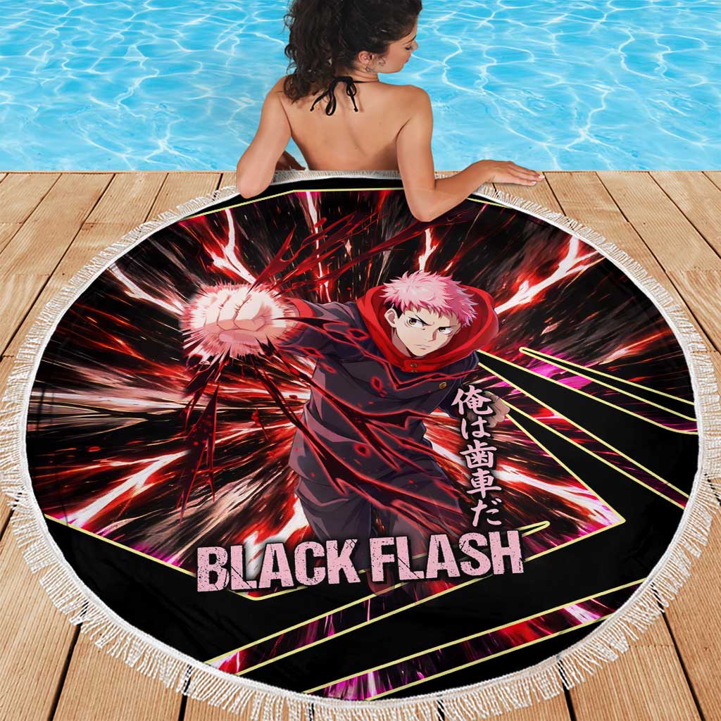 Yuji Itadori Black Flash Beach Blanket Dynamic Cursed Energy Burst Style