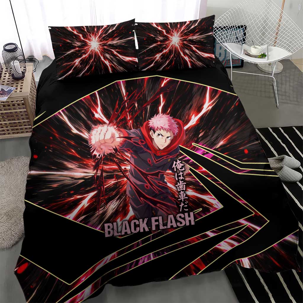 Yuji Itadori Black Flash Bedding Set Dynamic Cursed Energy Burst Style