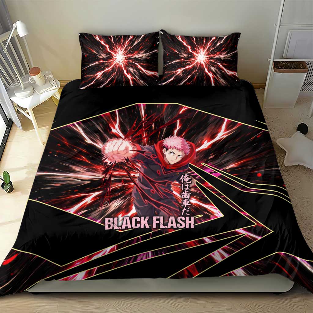 Yuji Itadori Black Flash Bedding Set Dynamic Cursed Energy Burst Style