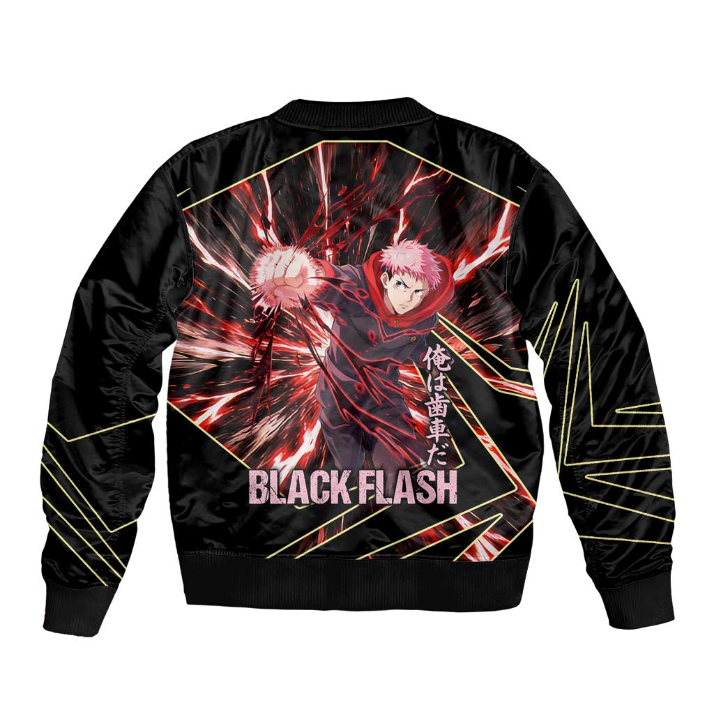 Yuji Itadori Black Flash Bomber Jacket Dynamic Cursed Energy Burst Style