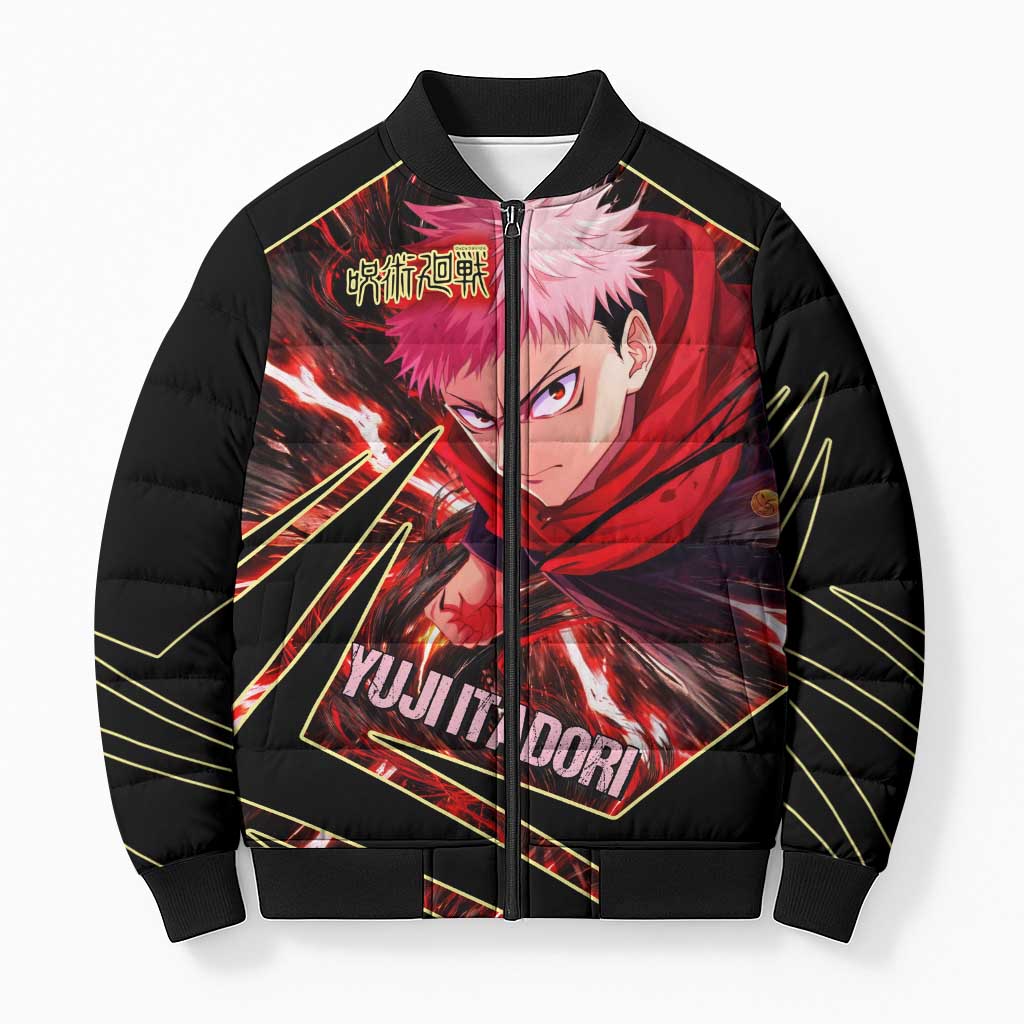 Yuji Itadori Black Flash Bomber Puffer Jacket Dynamic Cursed Energy Burst Style