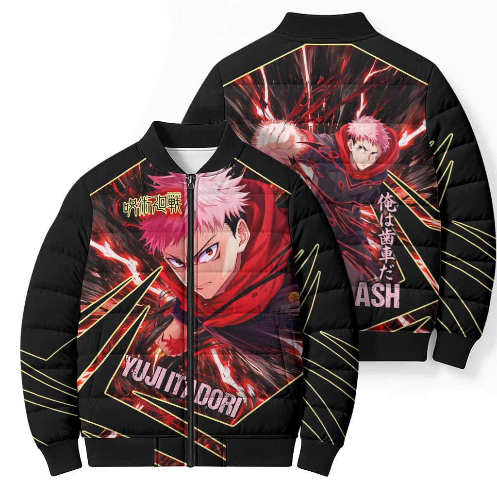 Yuji Itadori Black Flash Bomber Puffer Jacket Dynamic Cursed Energy Burst Style