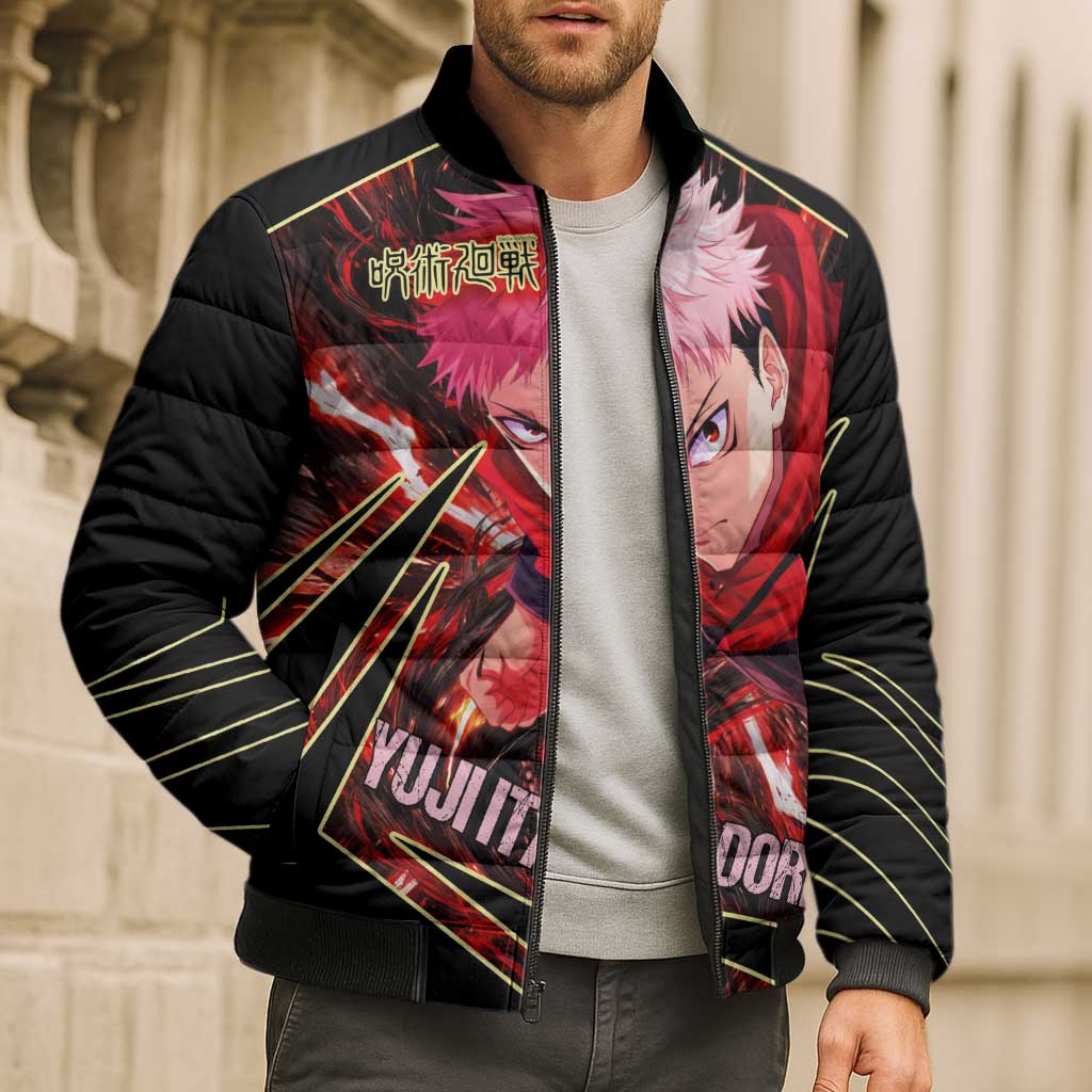 Yuji Itadori Black Flash Bomber Puffer Jacket Dynamic Cursed Energy Burst Style