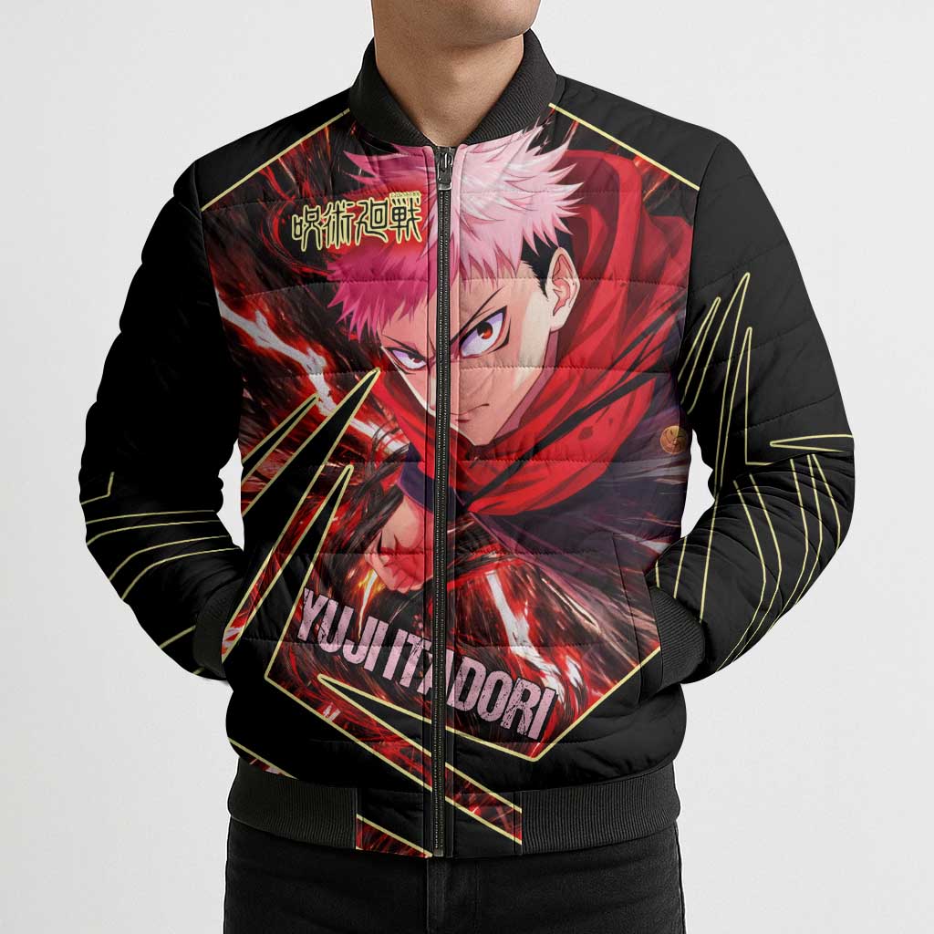 Yuji Itadori Black Flash Bomber Puffer Jacket Dynamic Cursed Energy Burst Style