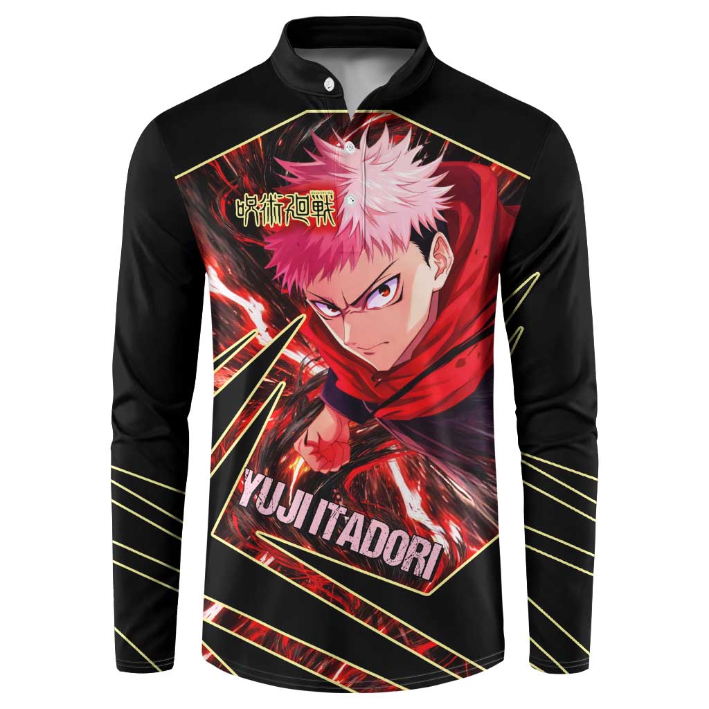 Yuji Itadori Black Flash Button Sweatshirt Dynamic Cursed Energy Burst Style