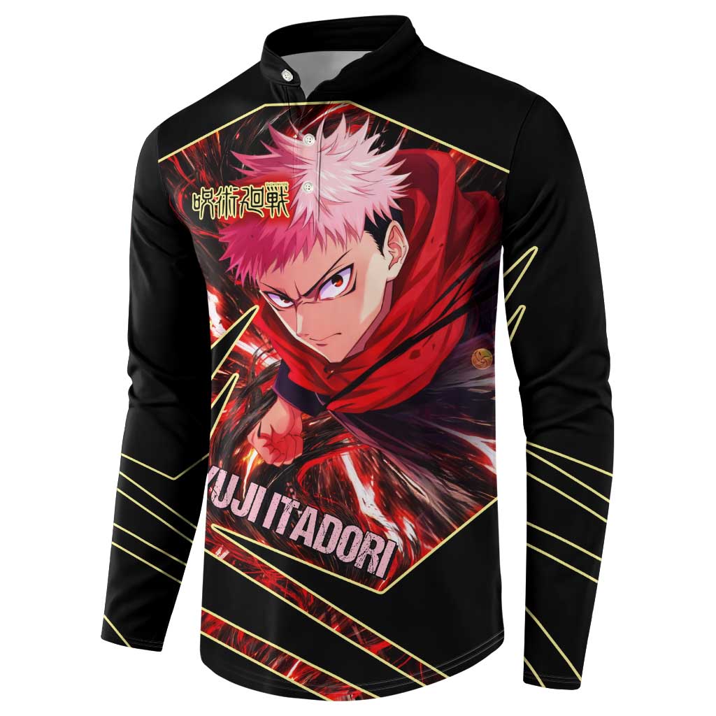 Yuji Itadori Black Flash Button Sweatshirt Dynamic Cursed Energy Burst Style