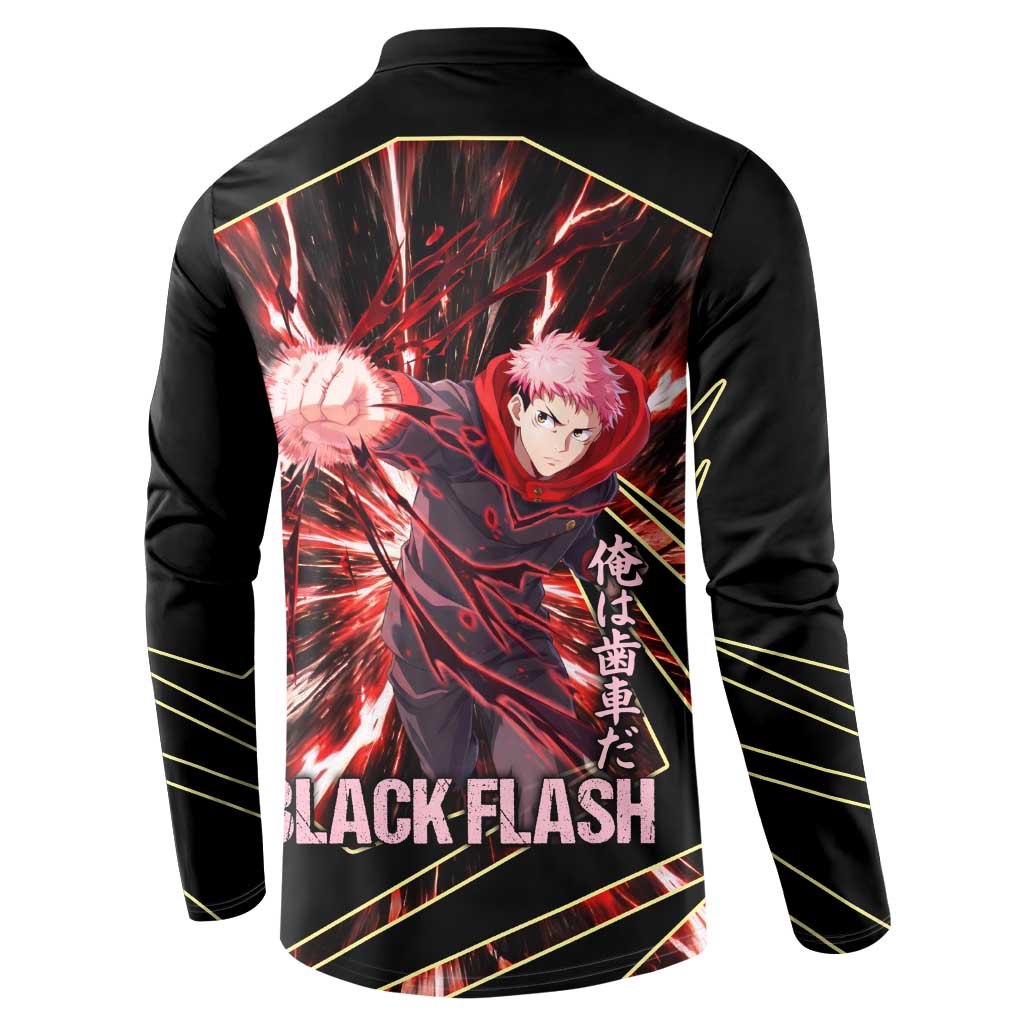 Yuji Itadori Black Flash Button Sweatshirt Dynamic Cursed Energy Burst Style