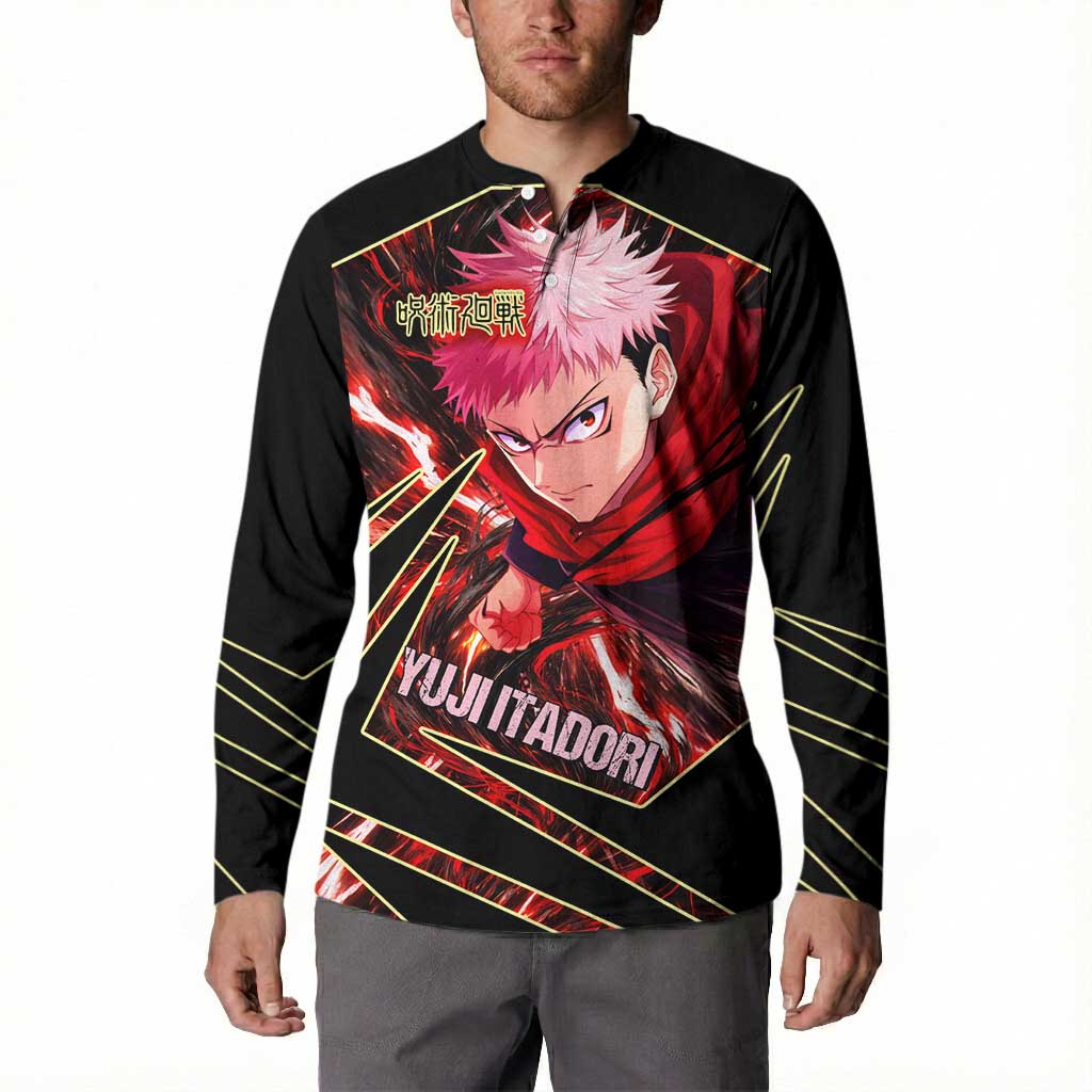 Yuji Itadori Black Flash Button Sweatshirt Dynamic Cursed Energy Burst Style