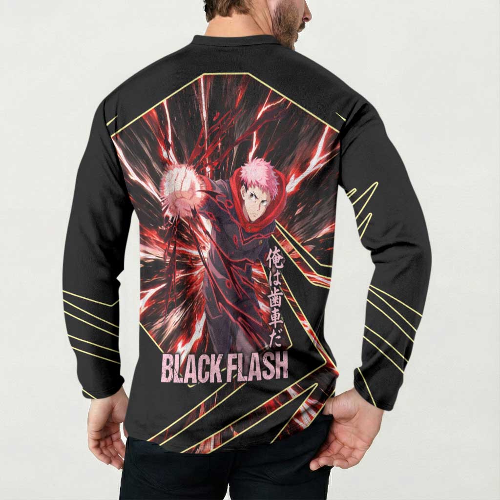 Yuji Itadori Black Flash Button Sweatshirt Dynamic Cursed Energy Burst Style