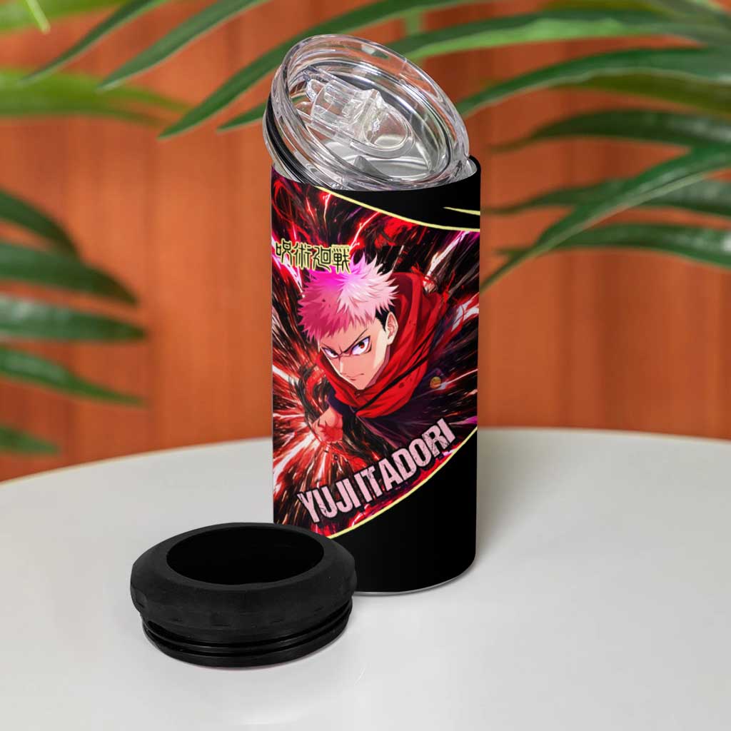 Yuji Itadori Black Flash 4 in 1 Can Cooler Tumbler Dynamic Cursed Energy Burst Style