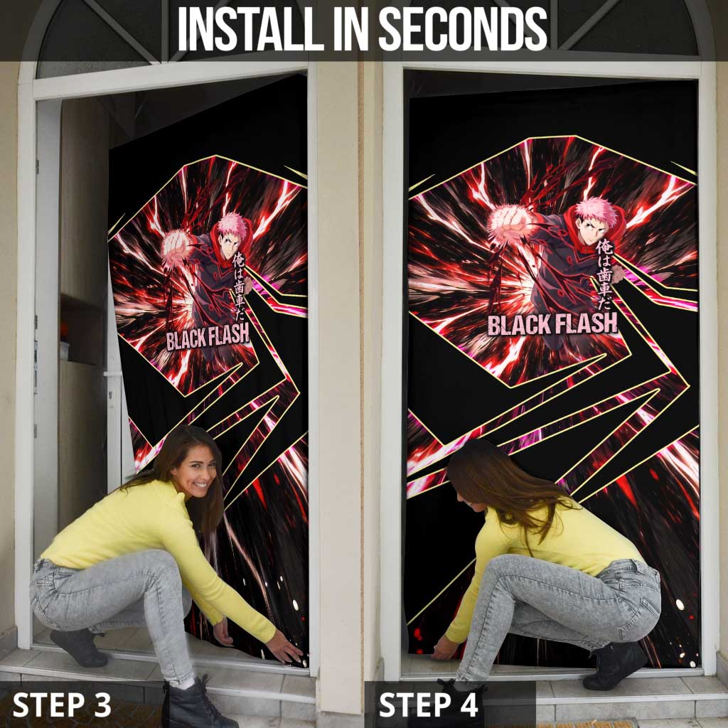Yuji Itadori Black Flash Door Cover Dynamic Cursed Energy Burst Style