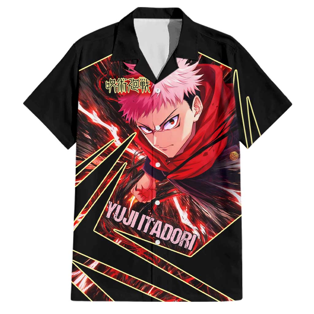 Yuji Itadori Black Flash Family Matching Off Shoulder Maxi Dress and Hawaiian Shirt Dynamic Cursed Energy Burst Style