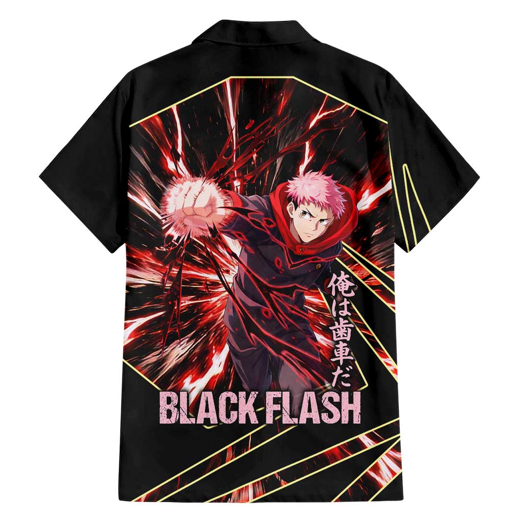 Yuji Itadori Black Flash Family Matching Short Sleeve Bodycon Dress and Hawaiian Shirt Dynamic Cursed Energy Burst Style
