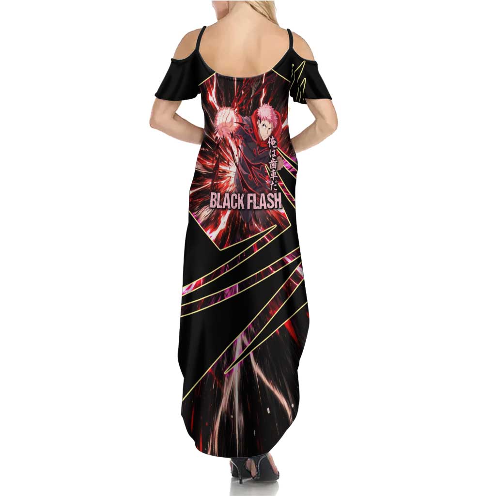 Yuji Itadori Black Flash Family Matching Summer Maxi Dress and Hawaiian Shirt Dynamic Cursed Energy Burst Style