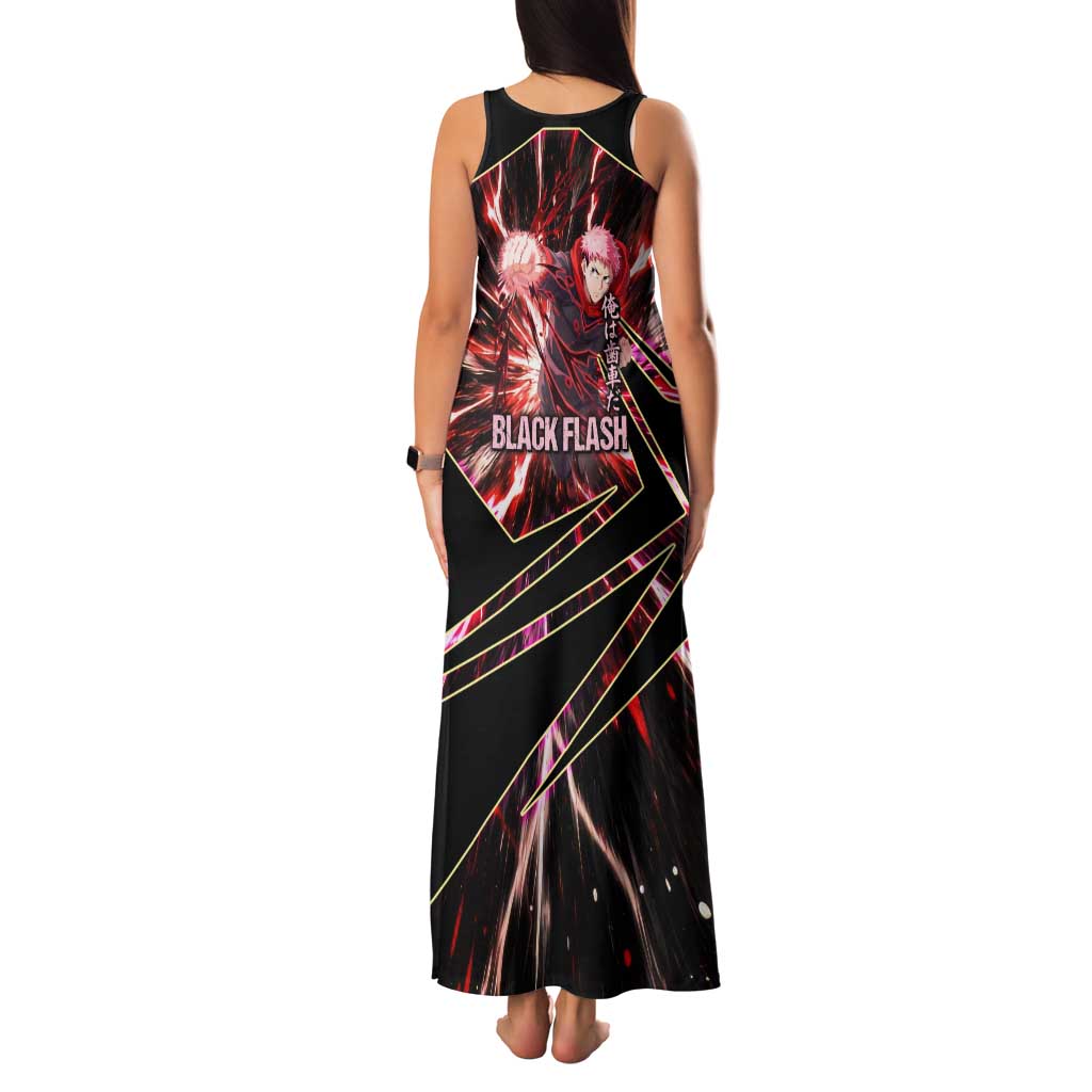 Yuji Itadori Black Flash Family Matching Tank Maxi Dress and Hawaiian Shirt Dynamic Cursed Energy Burst Style