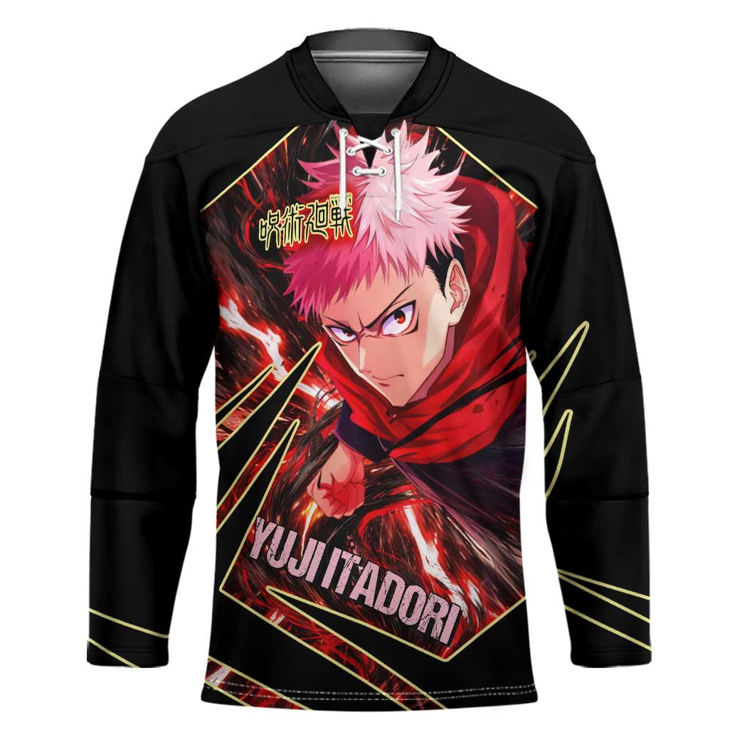 Yuji Itadori Black Flash Hockey Jersey Dynamic Cursed Energy Burst Style