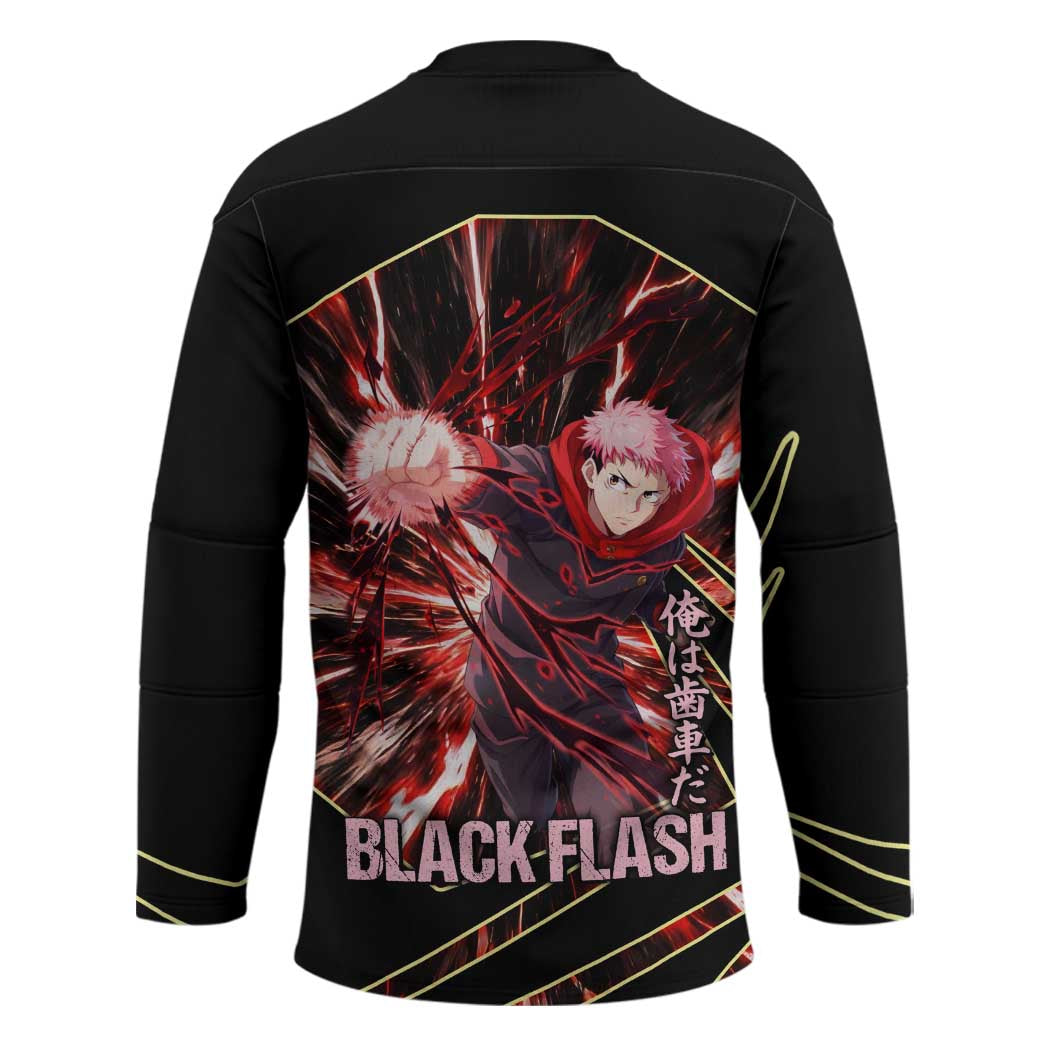 Yuji Itadori Black Flash Hockey Jersey Dynamic Cursed Energy Burst Style