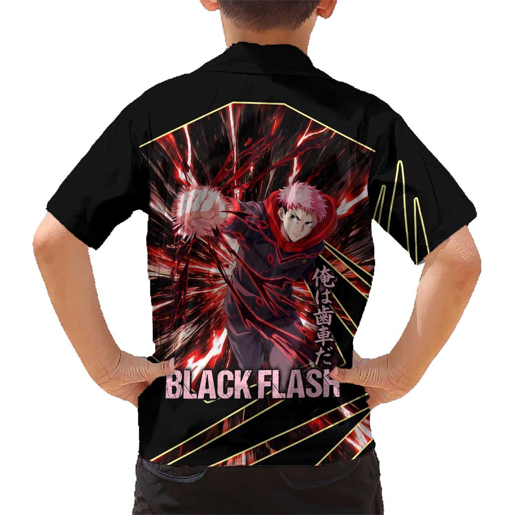 Yuji Itadori Black Flash Kid Hawaiian Shirt Dynamic Cursed Energy Burst Style