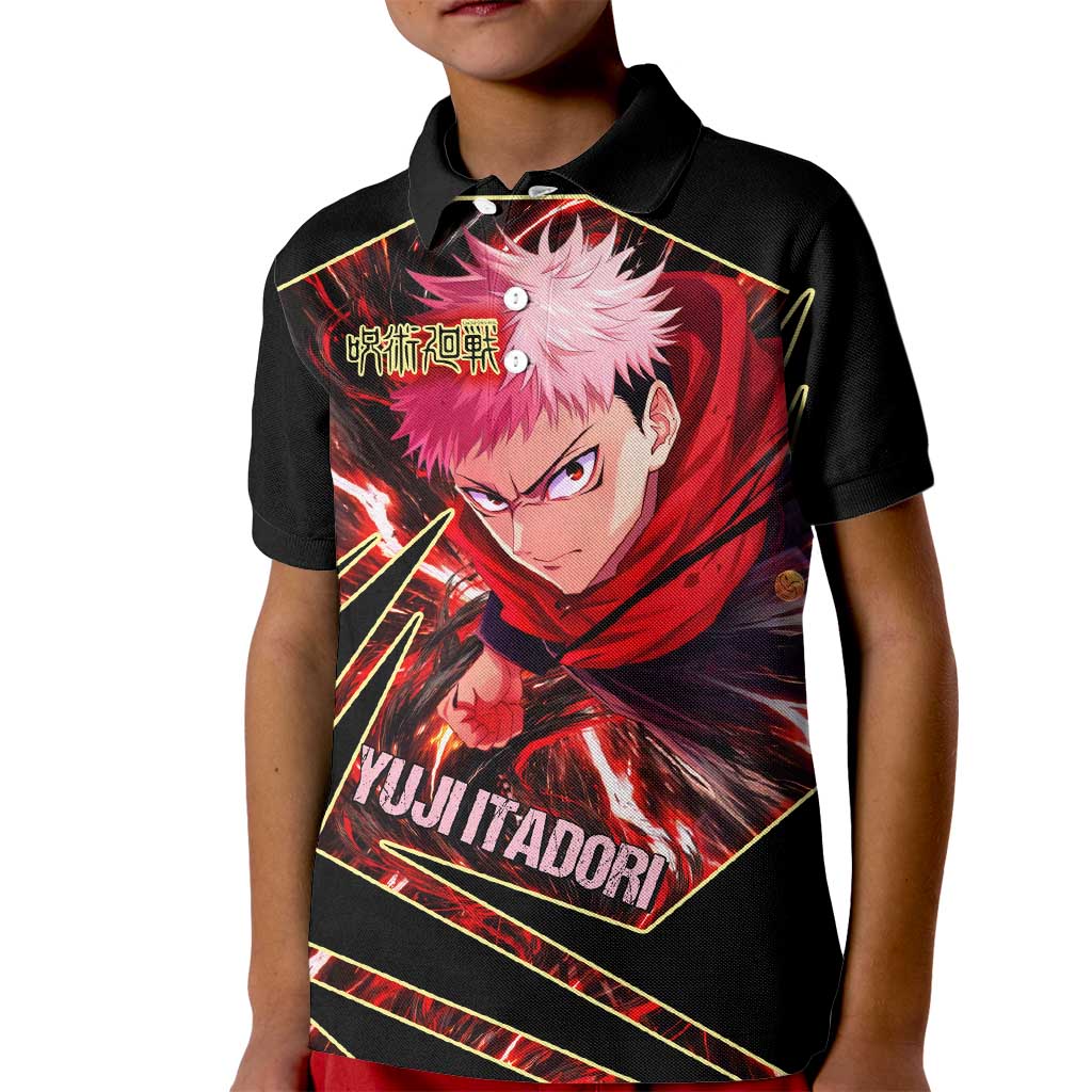 Yuji Itadori Black Flash Kid Polo Shirt Dynamic Cursed Energy Burst Style