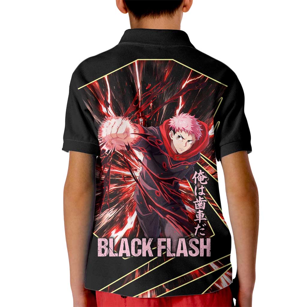 Yuji Itadori Black Flash Kid Polo Shirt Dynamic Cursed Energy Burst Style