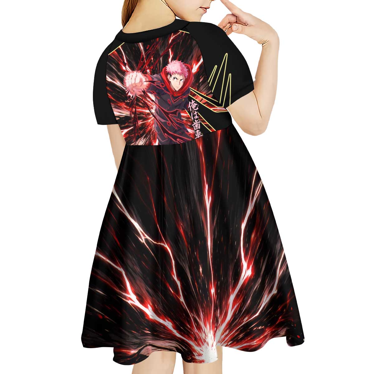 Yuji Itadori Black Flash Kid Short Sleeve Dress Dynamic Cursed Energy Burst Style