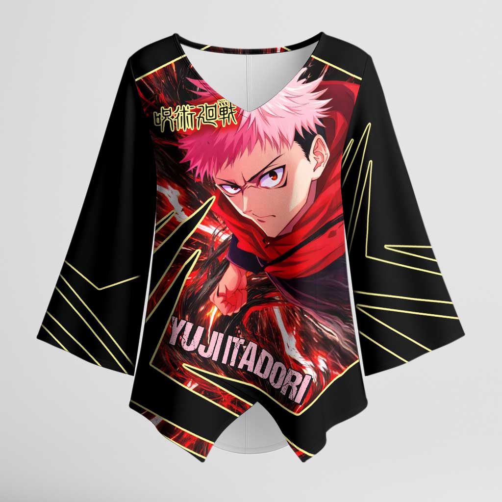 Yuji Itadori Black Flash Kimono Sleeve Blouse Dynamic Cursed Energy Burst Style