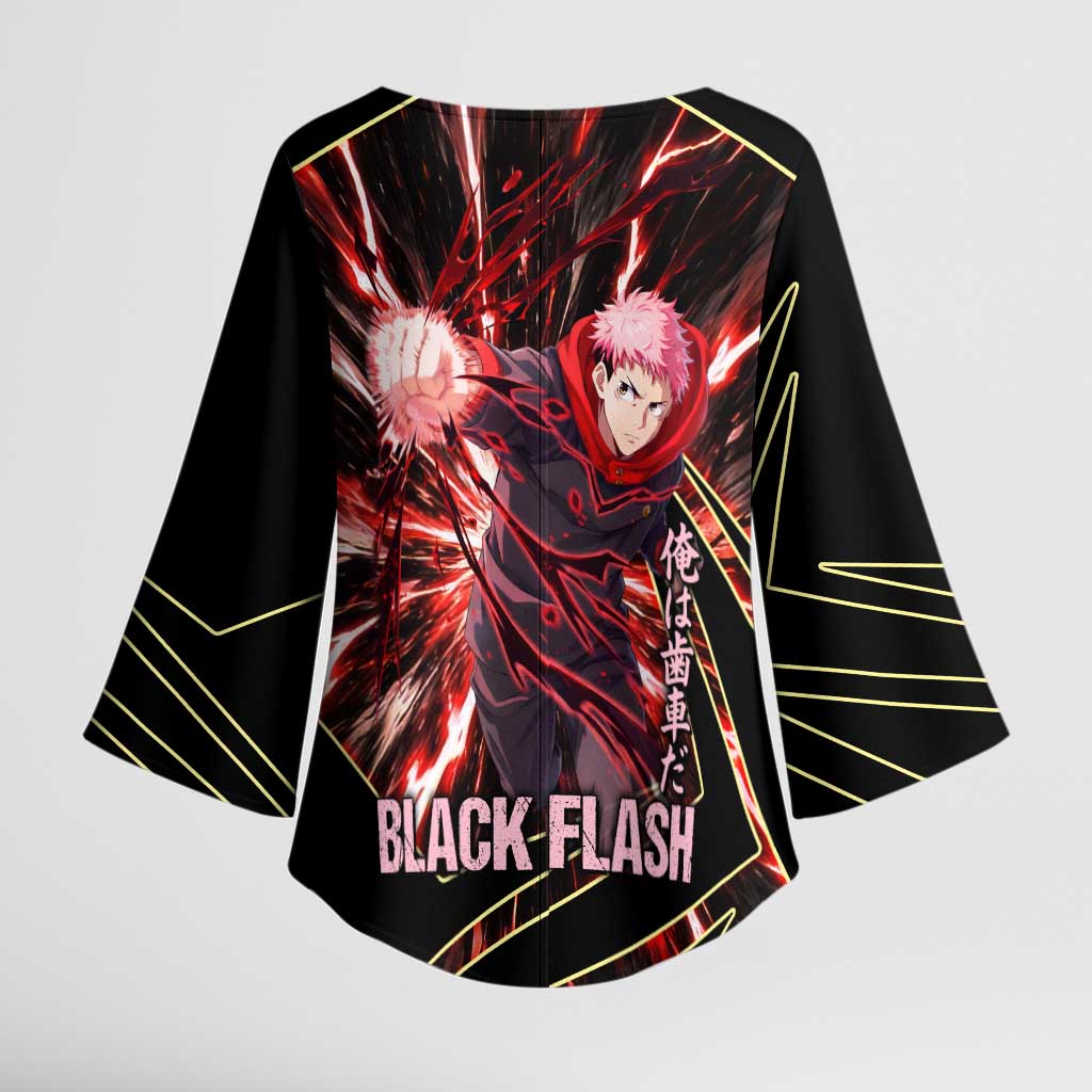 Yuji Itadori Black Flash Kimono Sleeve Blouse Dynamic Cursed Energy Burst Style