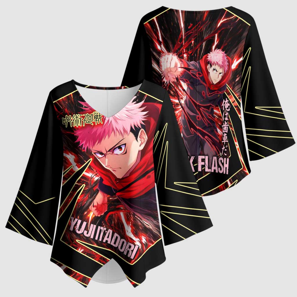 Yuji Itadori Black Flash Kimono Sleeve Blouse Dynamic Cursed Energy Burst Style