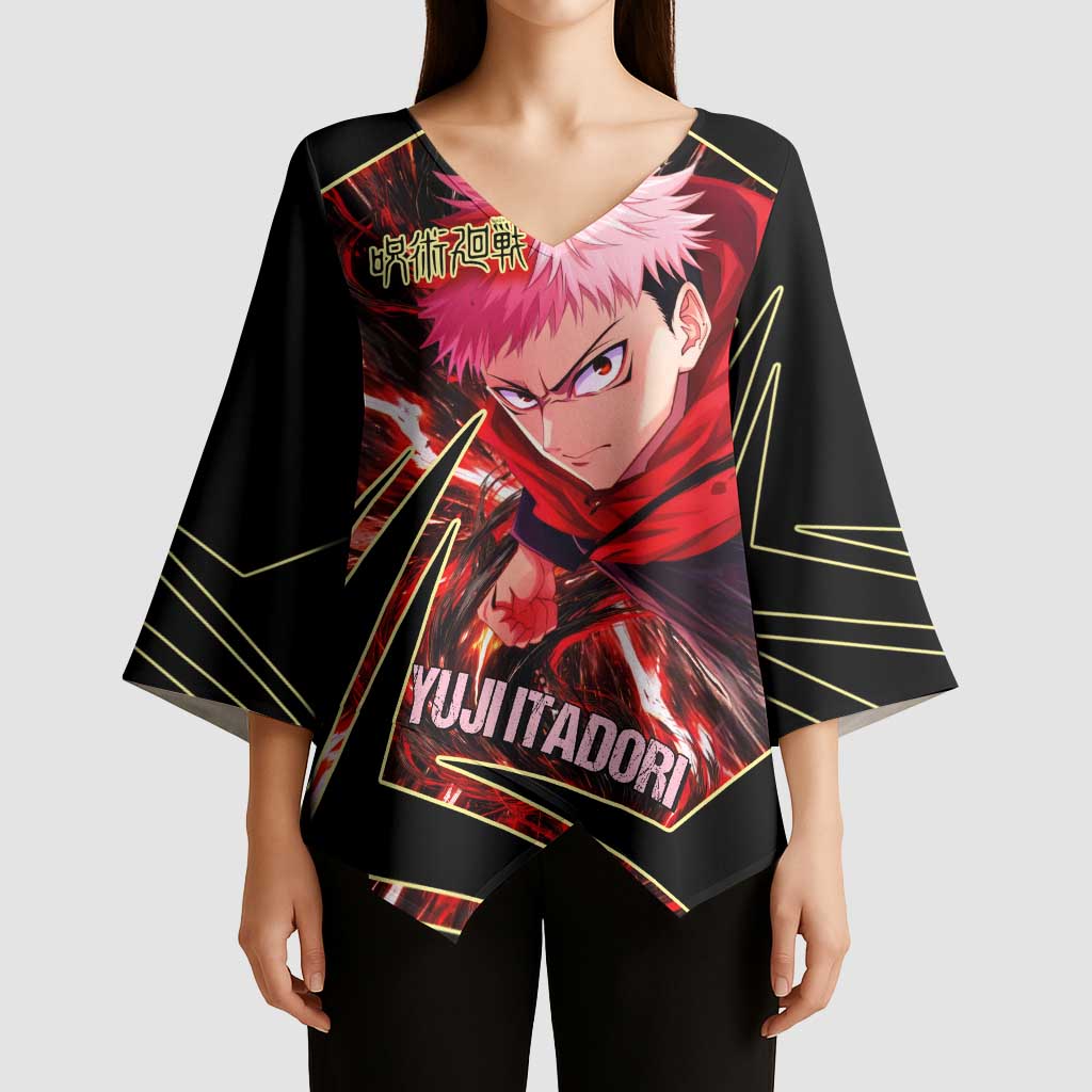 Yuji Itadori Black Flash Kimono Sleeve Blouse Dynamic Cursed Energy Burst Style