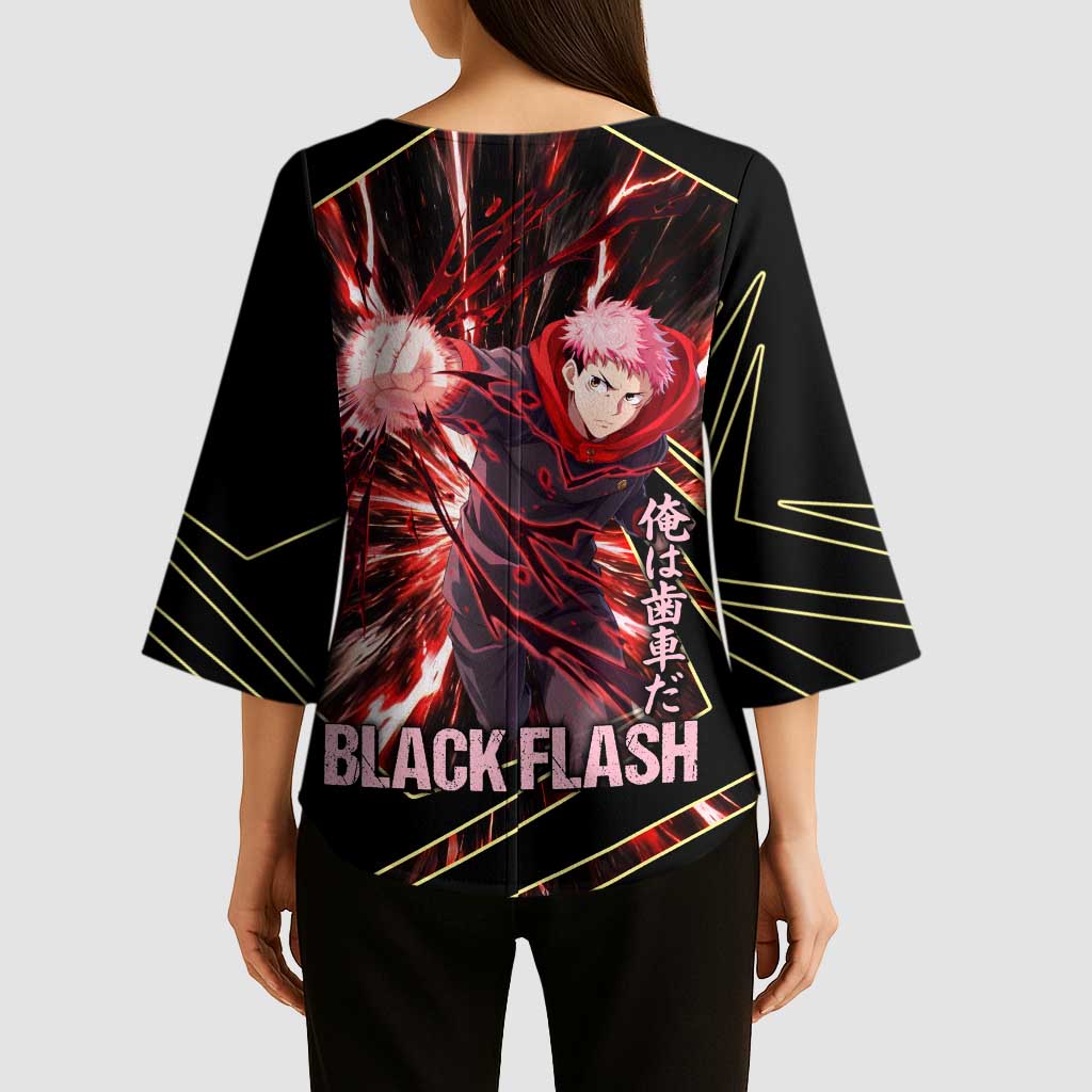 Yuji Itadori Black Flash Kimono Sleeve Blouse Dynamic Cursed Energy Burst Style