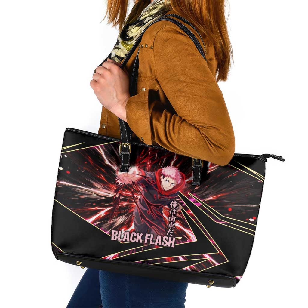 Yuji Itadori Black Flash Leather Tote Bag Dynamic Cursed Energy Burst Style