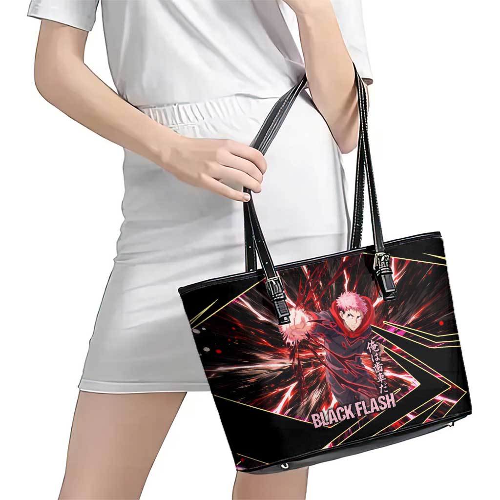 Yuji Itadori Black Flash Leather Tote Bag Dynamic Cursed Energy Burst Style