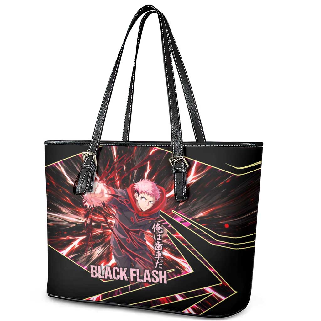 Yuji Itadori Black Flash Leather Tote Bag Dynamic Cursed Energy Burst Style