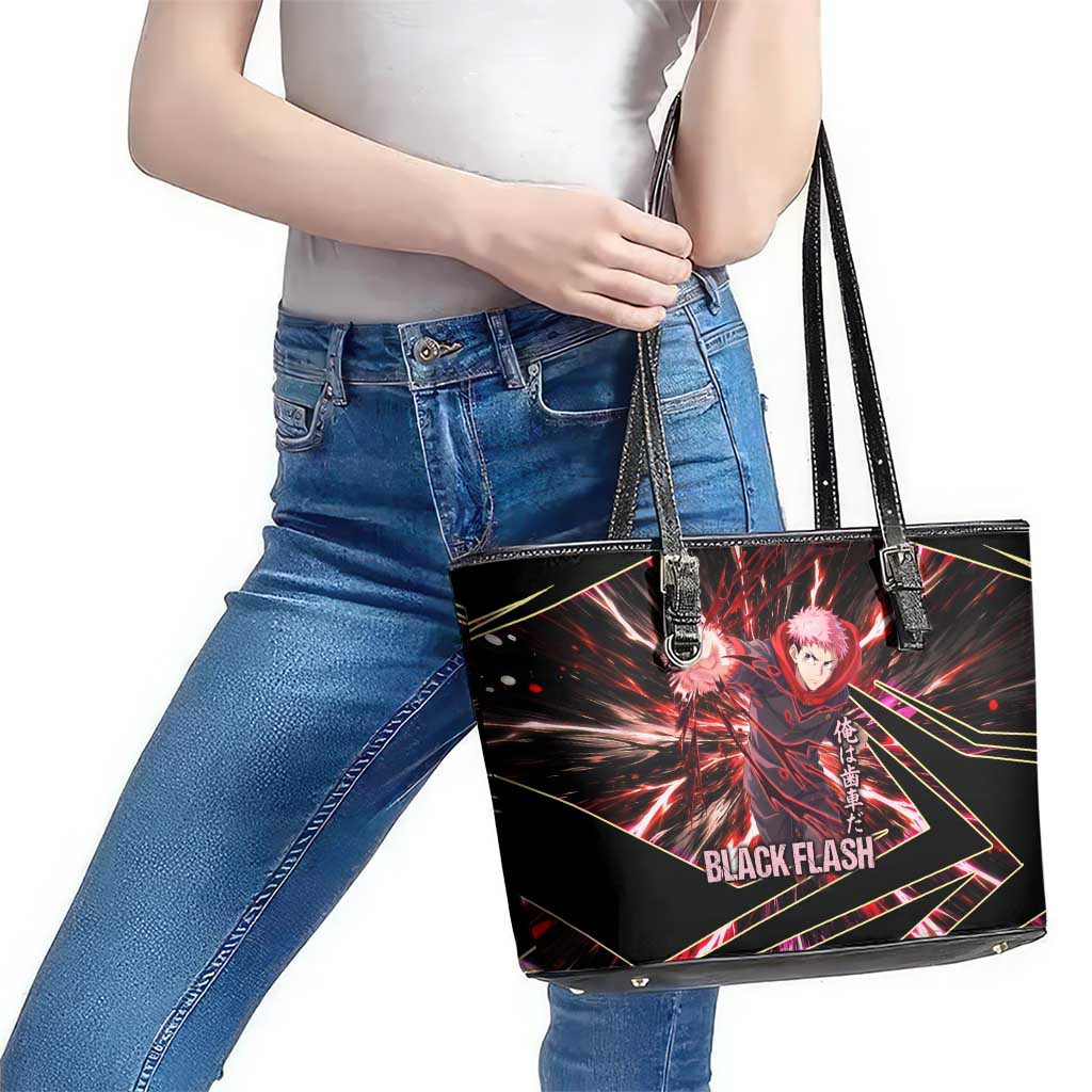 Yuji Itadori Black Flash Leather Tote Bag Dynamic Cursed Energy Burst Style