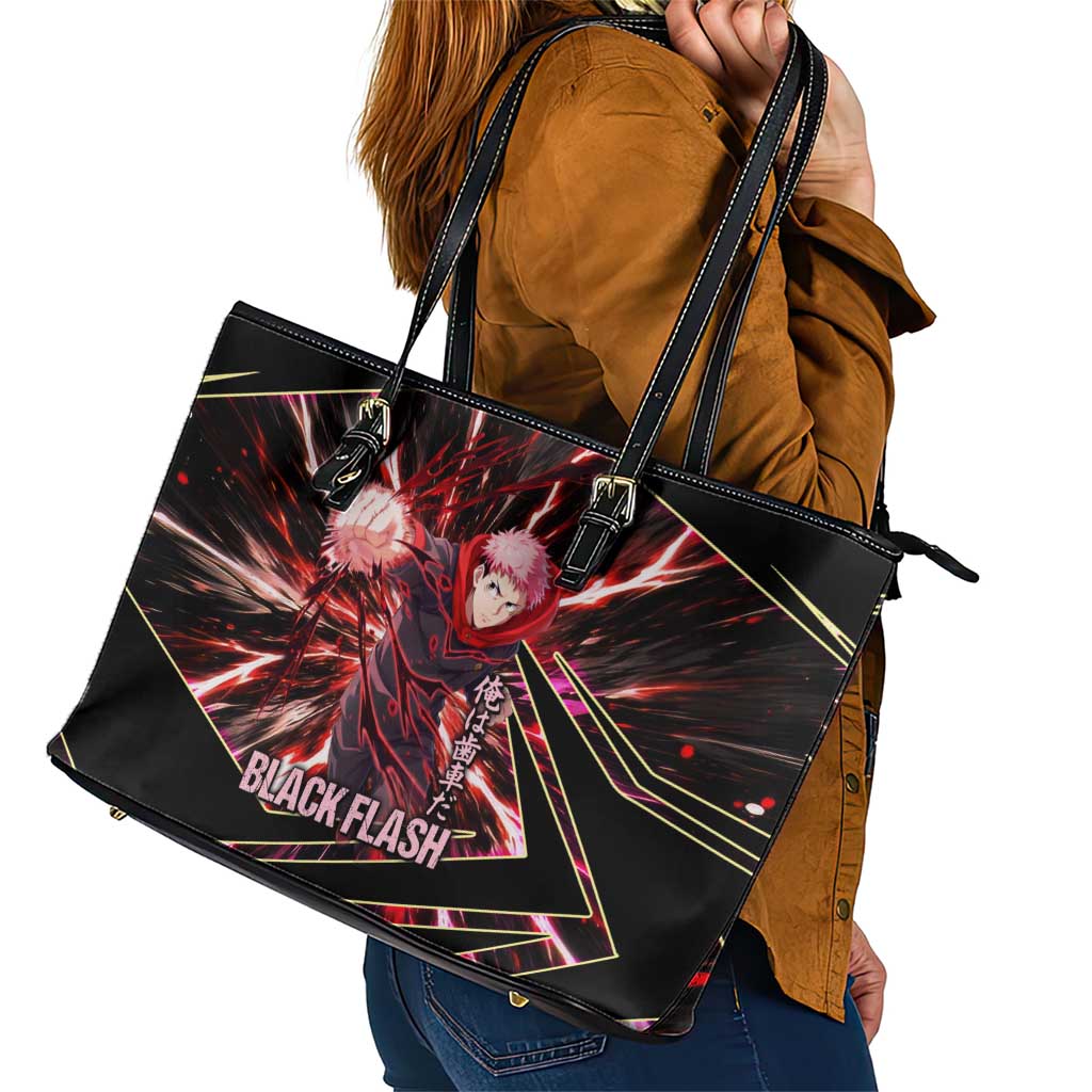 Yuji Itadori Black Flash Leather Tote Bag Dynamic Cursed Energy Burst Style