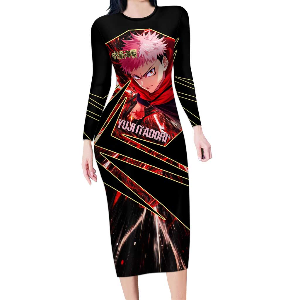 Yuji Itadori Black Flash Long Sleeve Bodycon Dress Dynamic Cursed Energy Burst Style