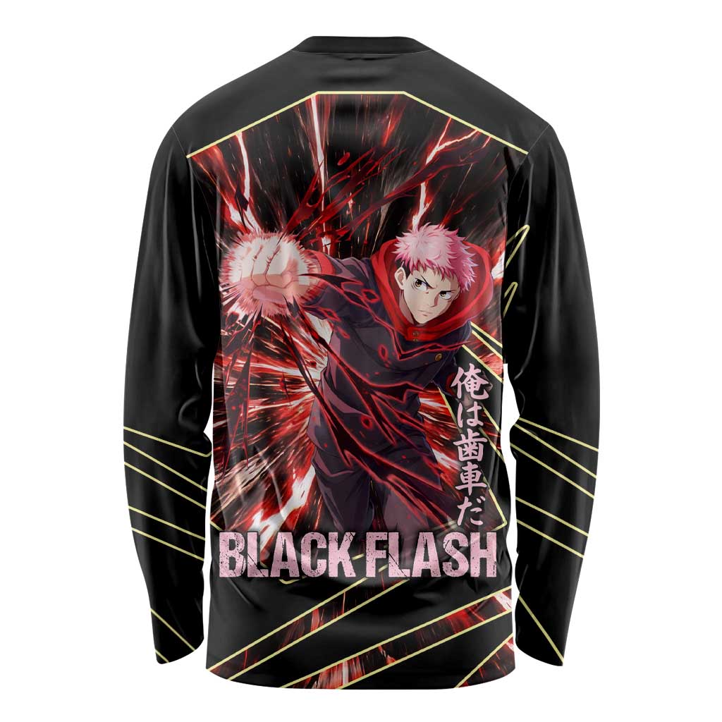 Yuji Itadori Black Flash Long Sleeve Shirt Dynamic Cursed Energy Burst Style
