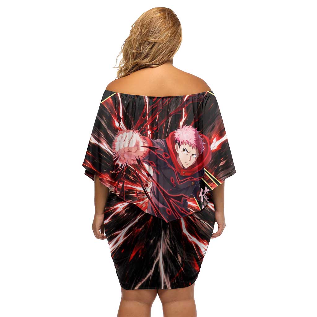 Yuji Itadori Black Flash Off Shoulder Short Dress Dynamic Cursed Energy Burst Style