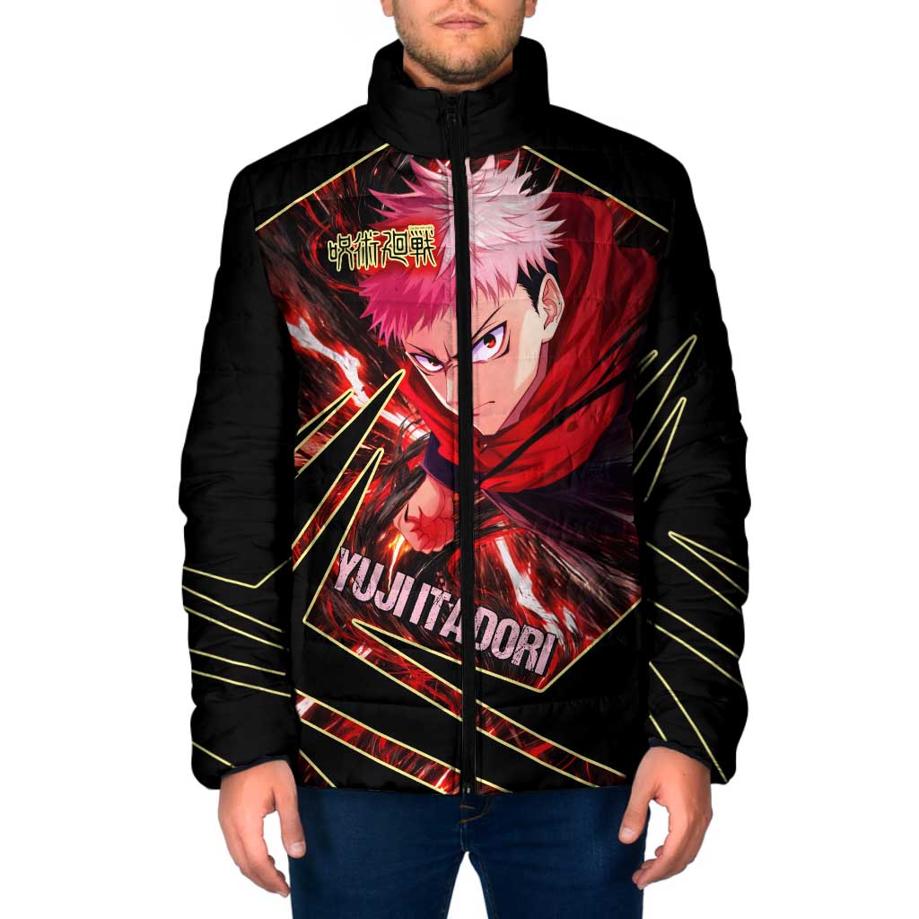 Yuji Itadori Black Flash Padded Jacket Dynamic Cursed Energy Burst Style