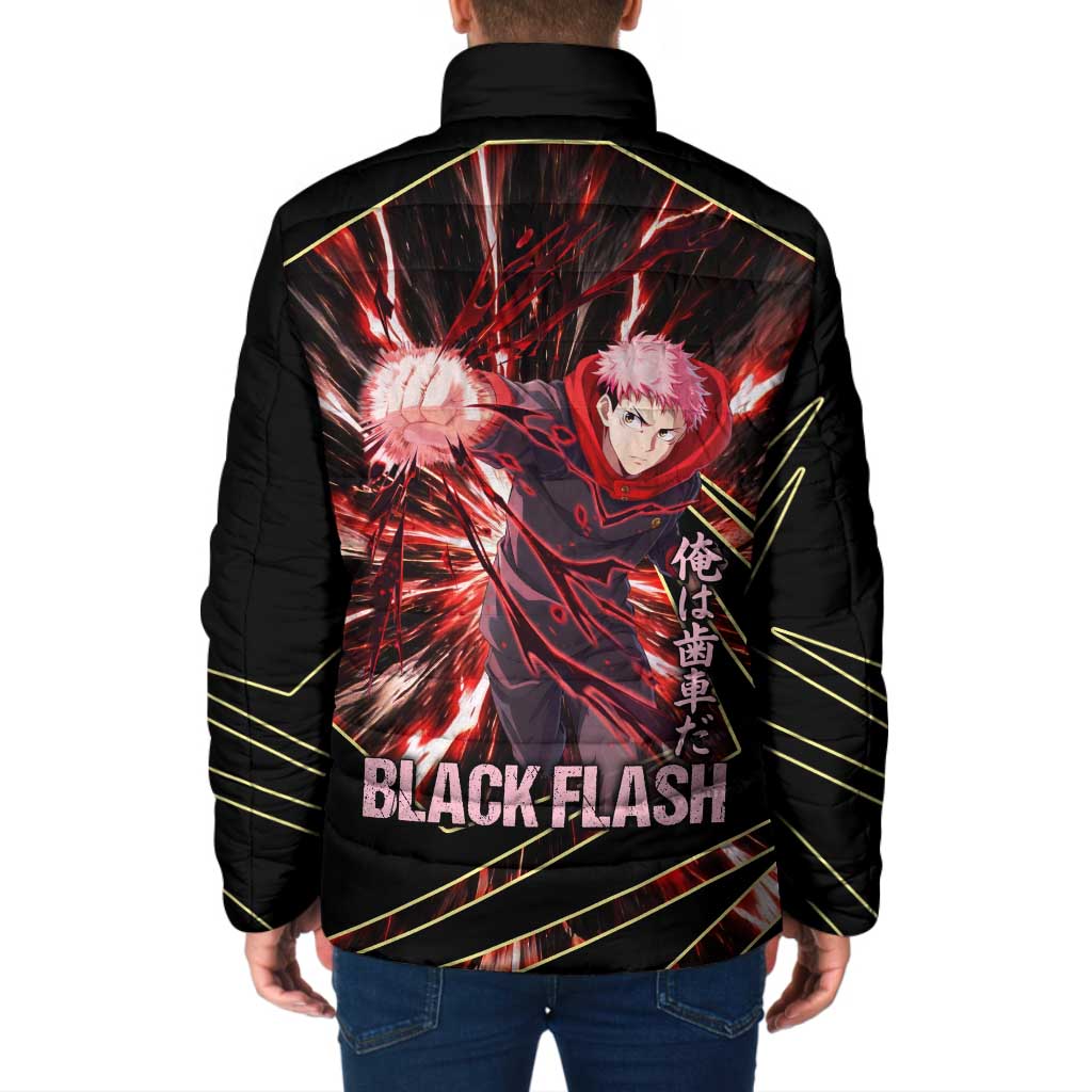 Yuji Itadori Black Flash Padded Jacket Dynamic Cursed Energy Burst Style