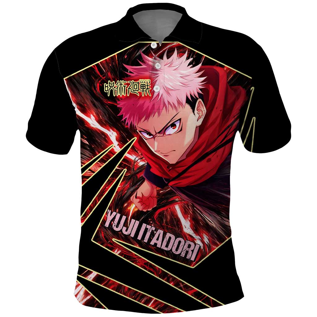 Yuji Itadori Black Flash Polo Shirt Dynamic Cursed Energy Burst Style