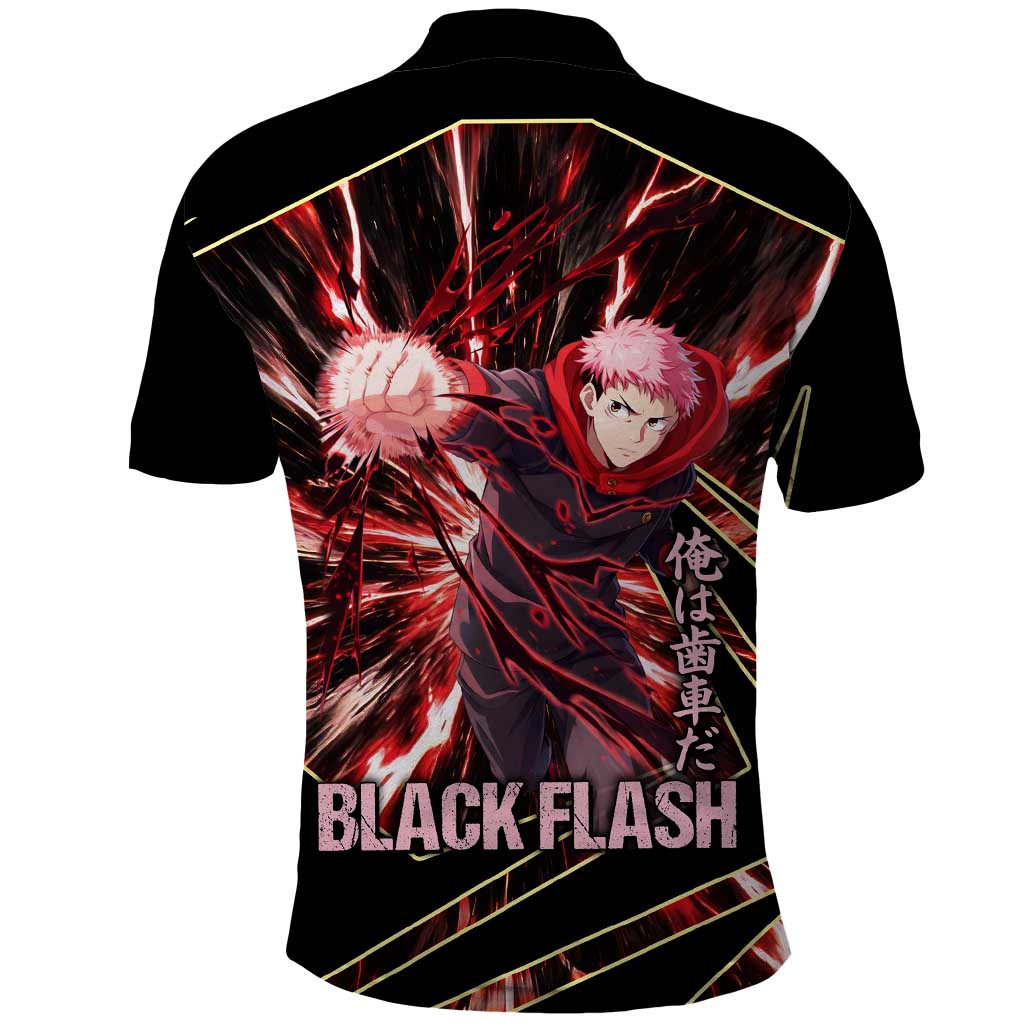 Yuji Itadori Black Flash Polo Shirt Dynamic Cursed Energy Burst Style