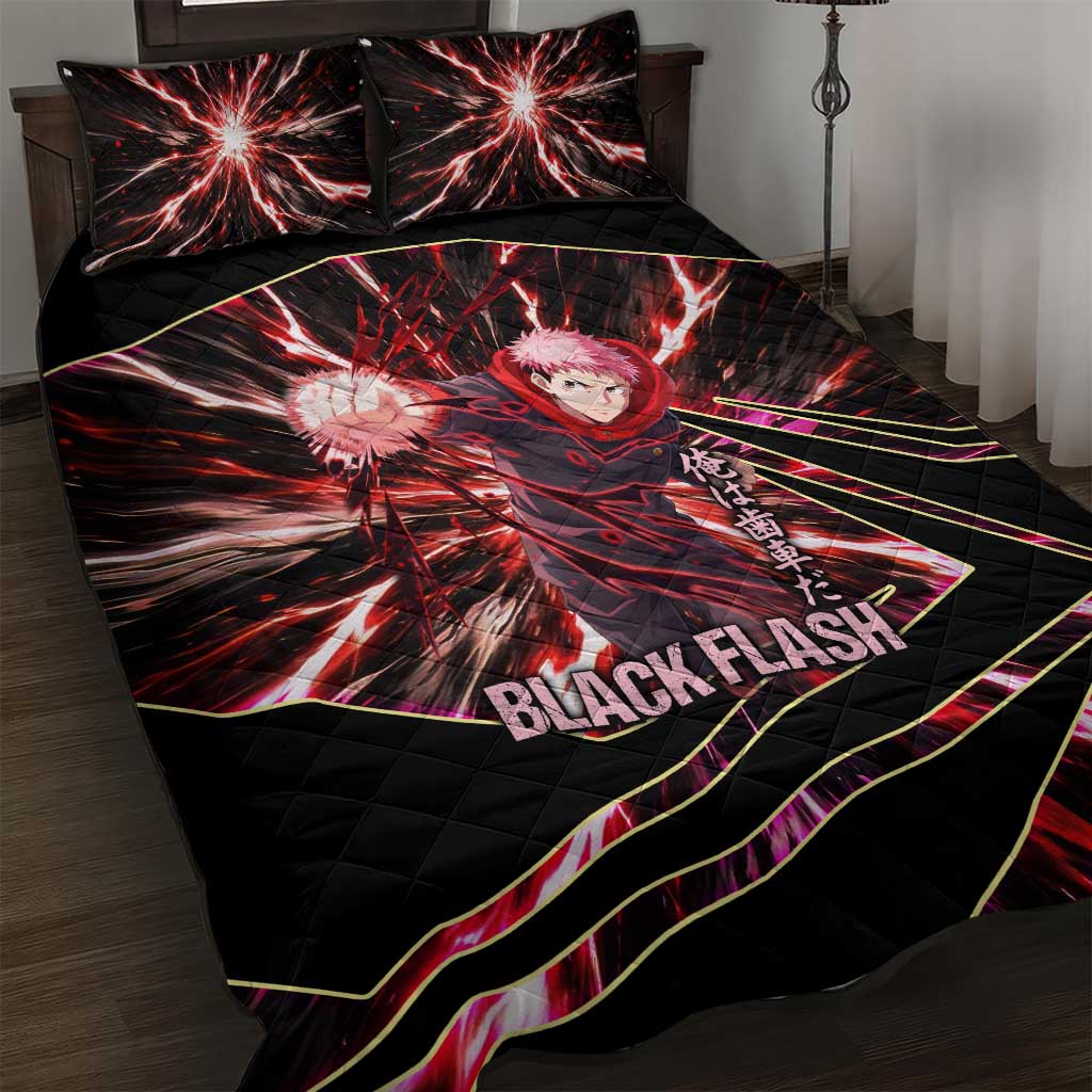 Yuji Itadori Black Flash Quilt Bed Set Dynamic Cursed Energy Burst Style