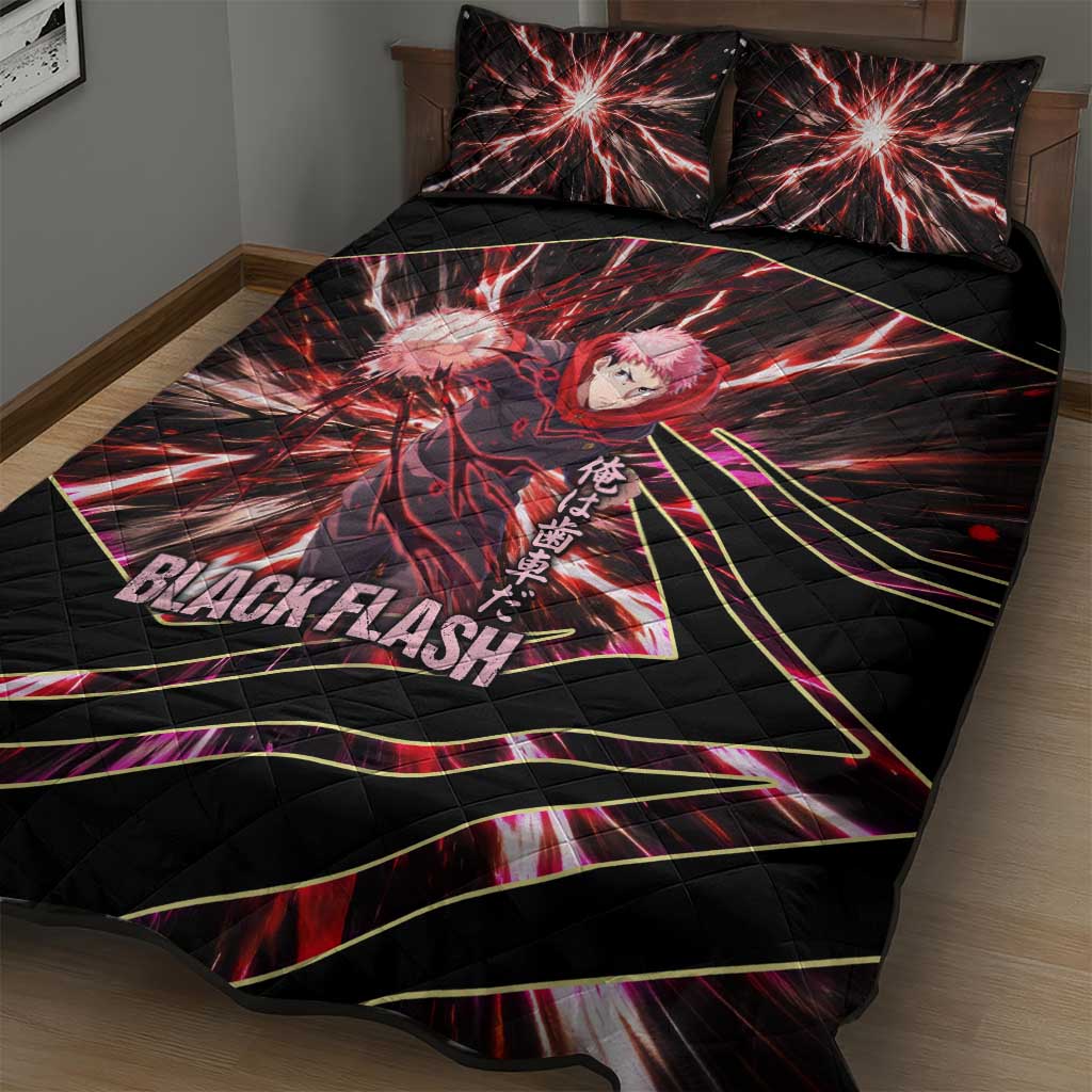 Yuji Itadori Black Flash Quilt Bed Set Dynamic Cursed Energy Burst Style