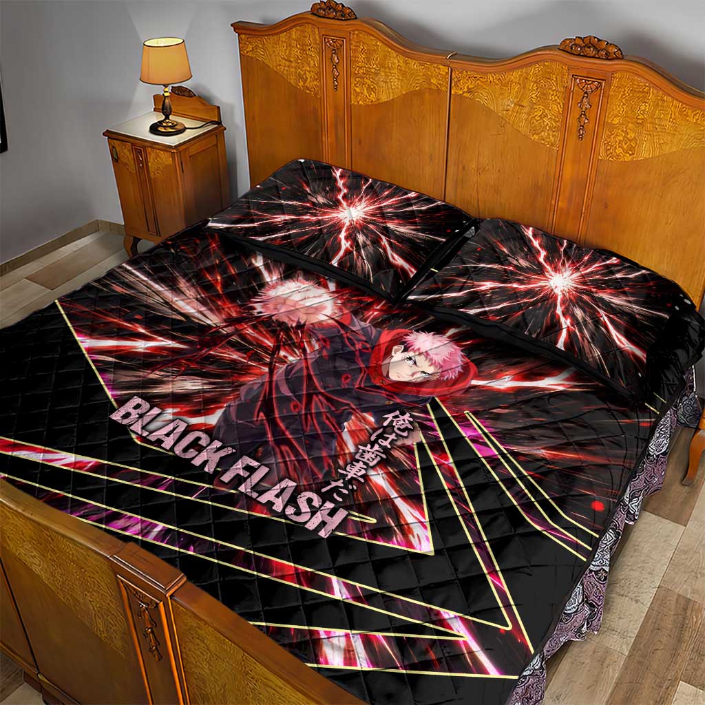 Yuji Itadori Black Flash Quilt Bed Set Dynamic Cursed Energy Burst Style