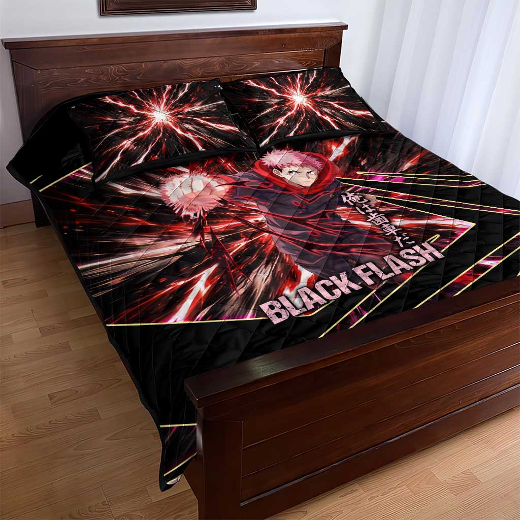 Yuji Itadori Black Flash Quilt Bed Set Dynamic Cursed Energy Burst Style