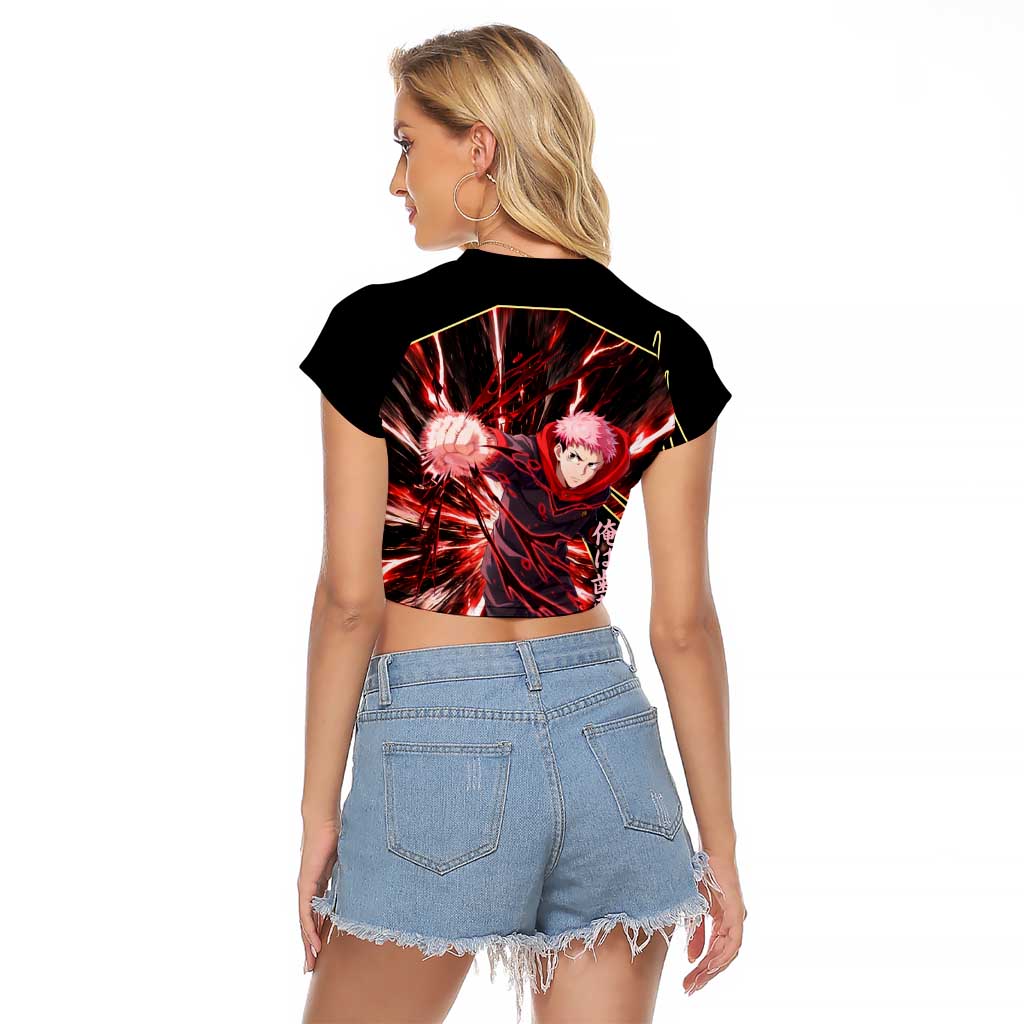 Yuji Itadori Black Flash Raglan Cropped T Shirt Dynamic Cursed Energy Burst Style