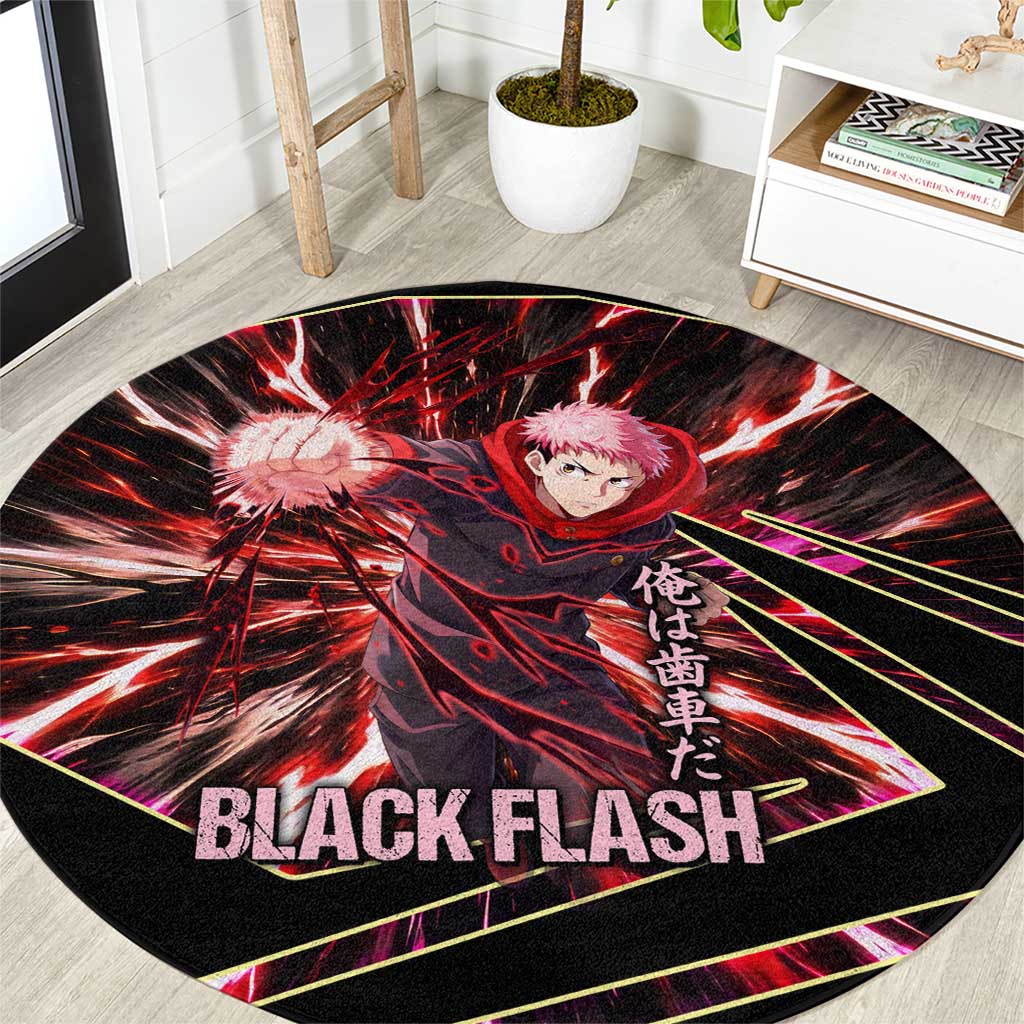 Yuji Itadori Black Flash Round Carpet Dynamic Cursed Energy Burst Style