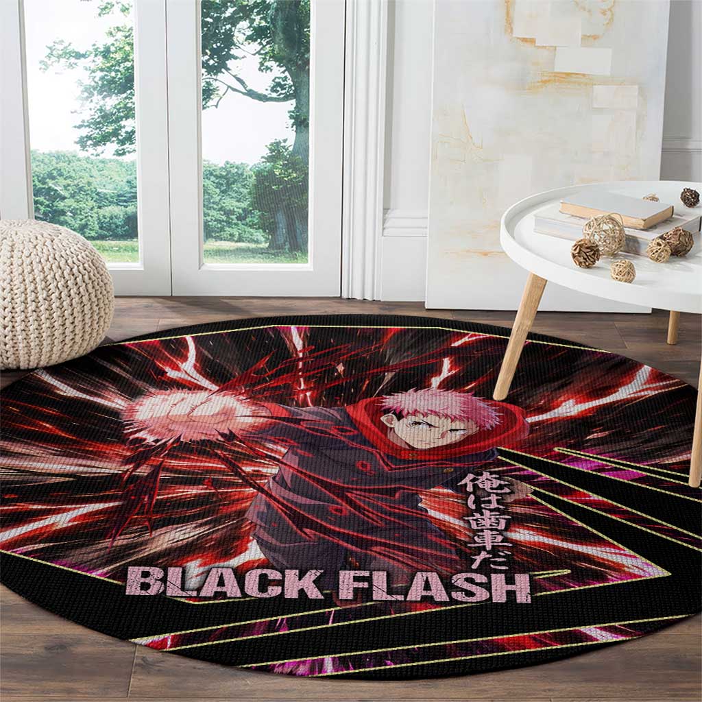 Yuji Itadori Black Flash Round Carpet Dynamic Cursed Energy Burst Style