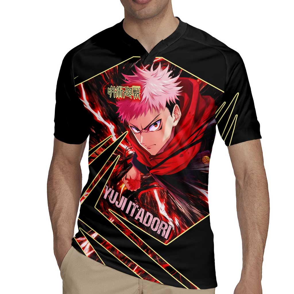 Yuji Itadori Black Flash Rugby Jersey Dynamic Cursed Energy Burst Style